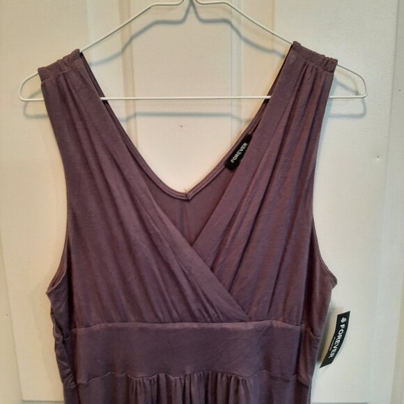 'Forever' Sleeveless Maxi Dress; Empire Waist; Size L; NWT; Heather Plum; V-neck - Picture 5 of 5
